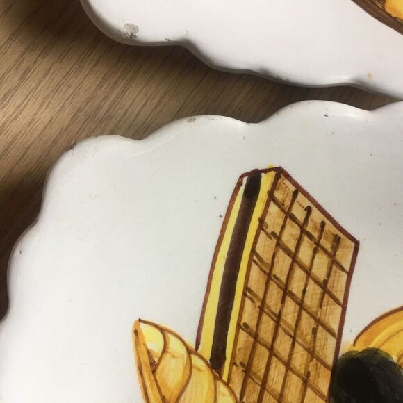 Lot of 2 TIL Hand Painted Italy Made 7 1/2” Bread Baguette Bagel Tiramisu Plate - Picture 7 of 11